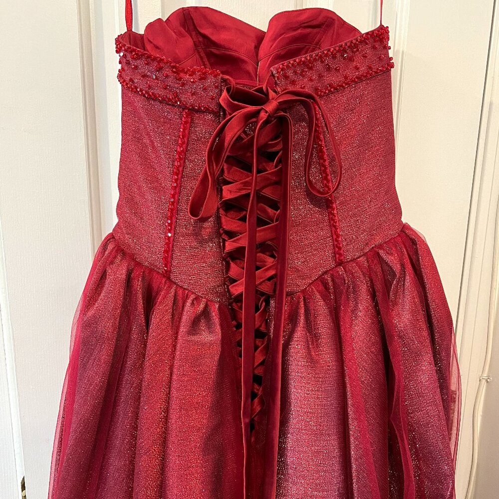 Beaded Red Prom Evening Dress with Hooded Cape NWOT - Picture 5 of 7